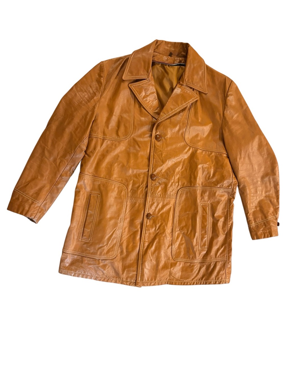 Men's Chestnut Leather Button-Front Coat - Picture 3 of 12